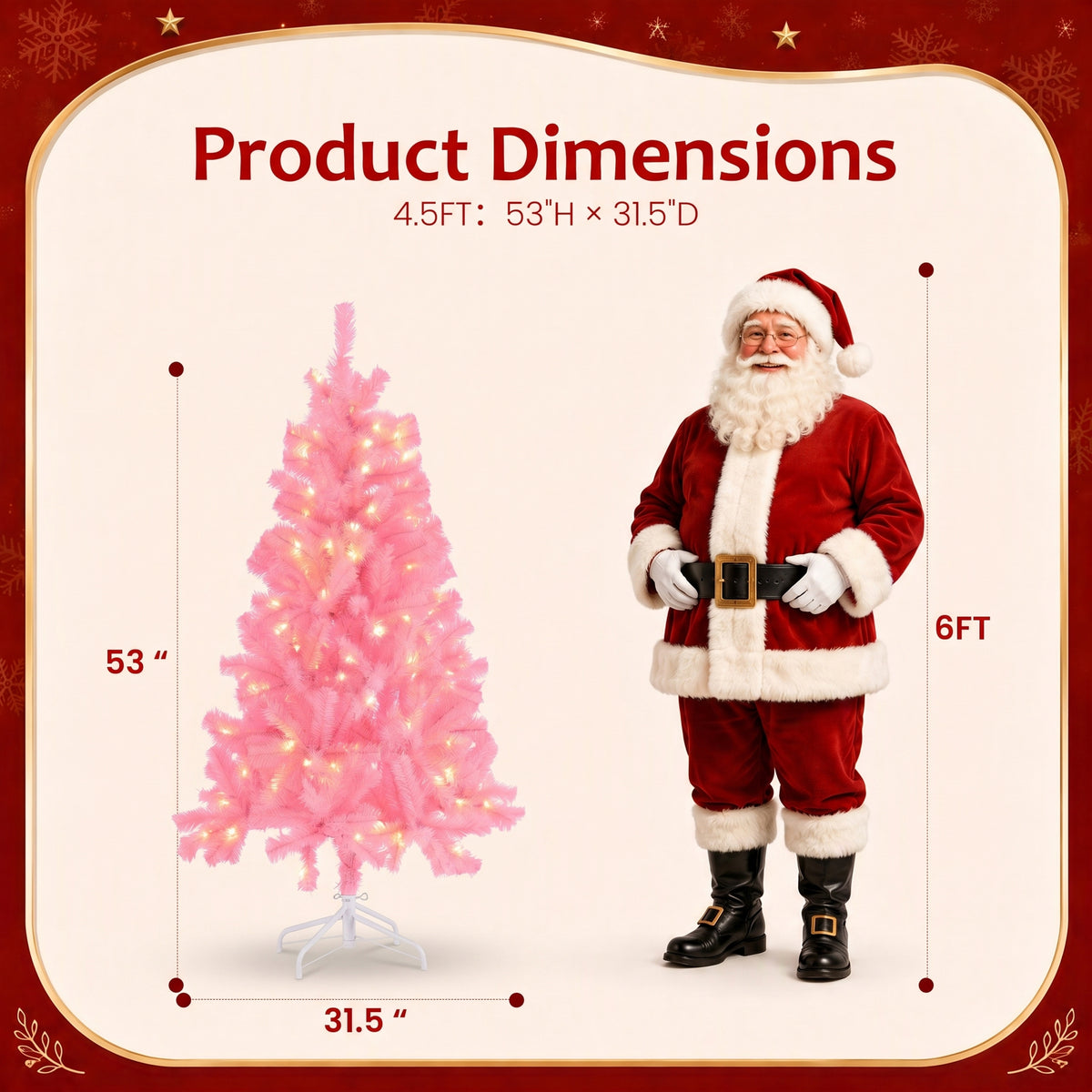 JIOABL Pre-Lit Artificial Christmas Tree, Pre Strung LED Lights, Indoor Xmas Holiday Decor with Metal Stand