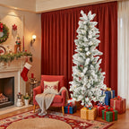 JIOABL Pre-Lit Fraser Fir Pencil Artificial Christmas Tree, Offering 8 Warm Light Modes
