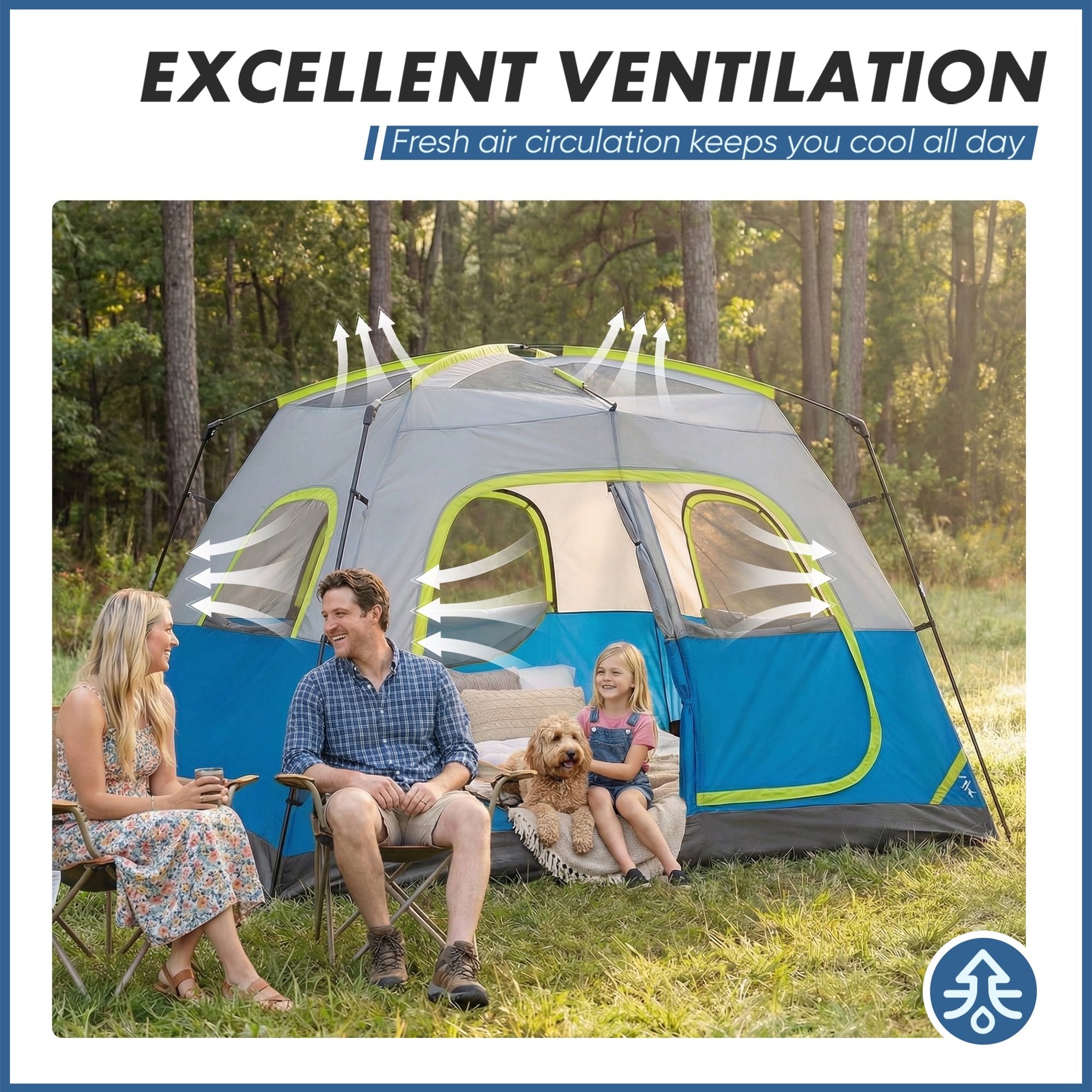 JIOABL 6 Person Camping Tent with Rainfly, Waterproof Polyester, Easy Setup, Portable with Carry Bag, Stakes & Ropes for Outdoor Camping