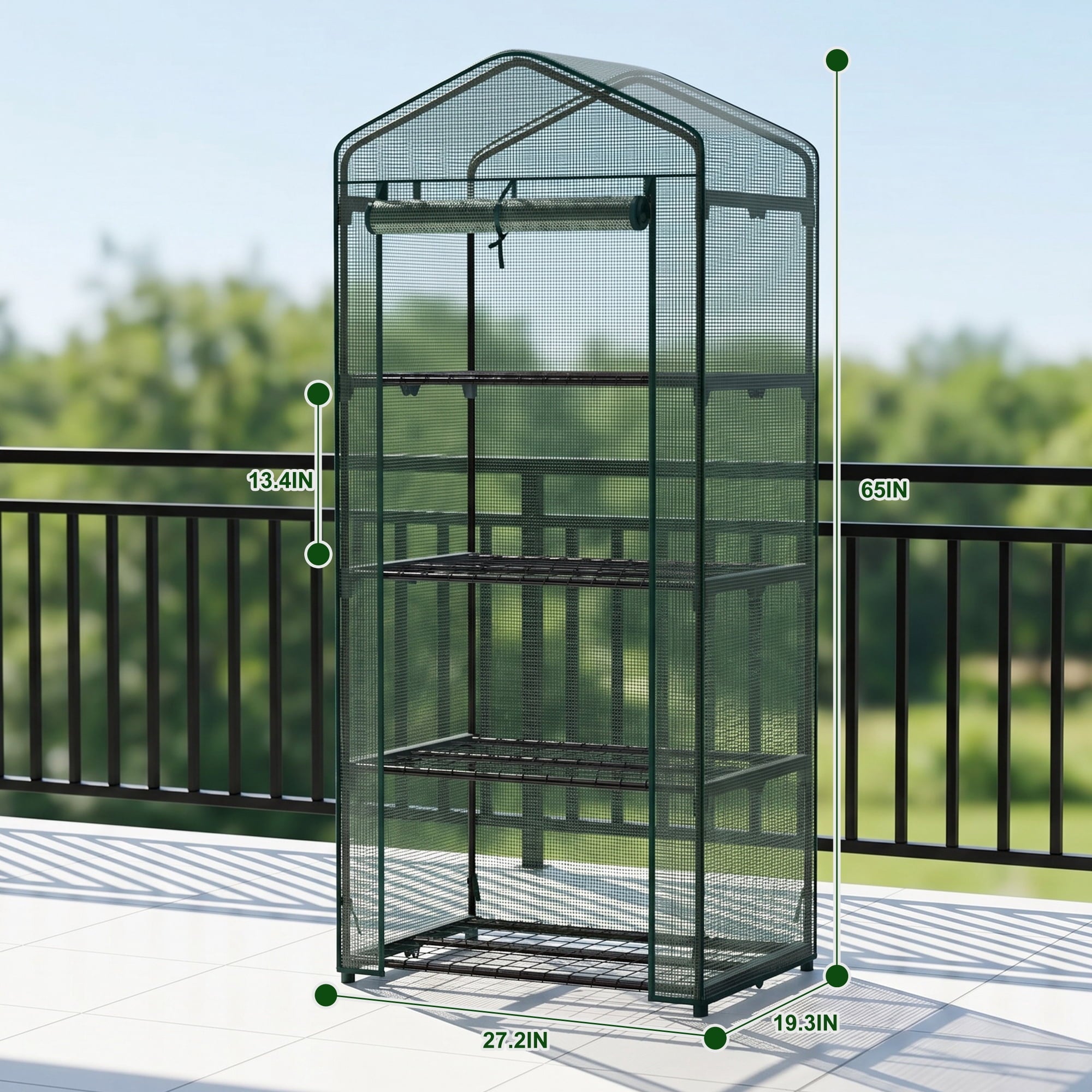 JIOABL 4-Tier Mini Greenhouse with PE Cover, Portable Plant Grow House with Zipper Door & Steel Frame for Indoor Outdoor Garden, Green