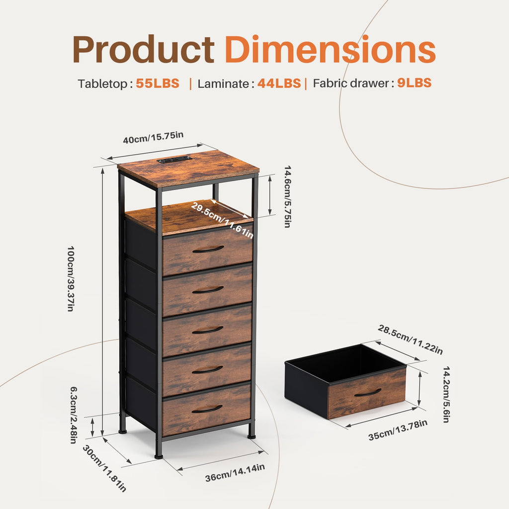 JIOABL Nightstand with USB & Type-C Charging, Fabric Drawers, Metal Frame