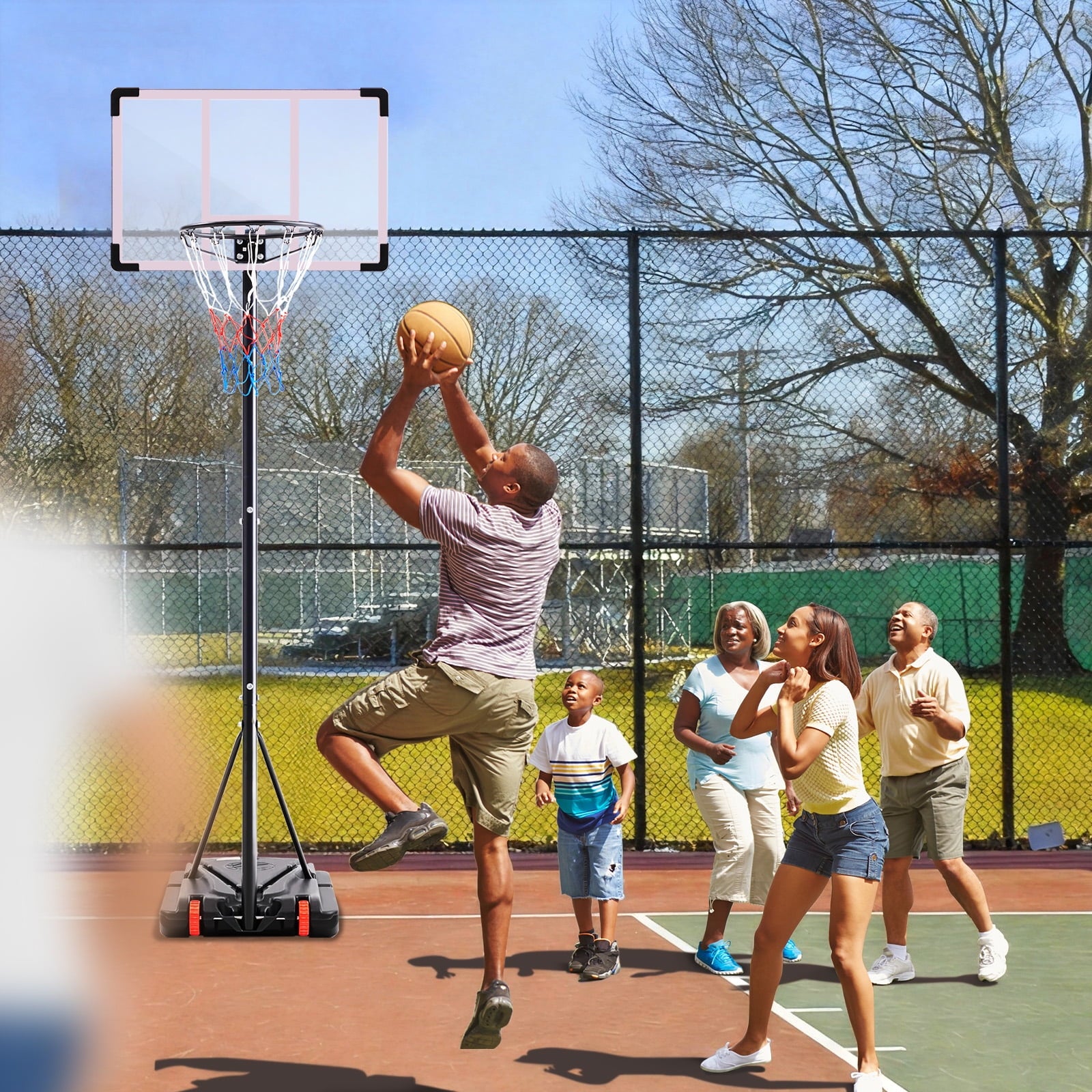 JIOABL Kids Basketball Hoop, Adjustable 5.1-8.5ft Portable Goal for Indoors/Outdoors with Enlarged Base, PC Backboard
