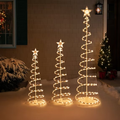 JIOABL 3/4/5 FT Christmas Spiral Tree Set, Warm White LED Lights, Easy Assembly, Stable Base for Indoor Outdoor Decor