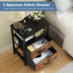 JIOABL Nightstand with USB & Type-C Charging, Fabric Drawers, Metal Frame