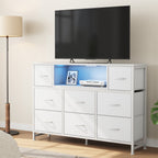JIOABL TV Stand with  Fabric Drawers & Power Outlet, LED TV Console with USB & Type-C, Storage Dresser for Living Room