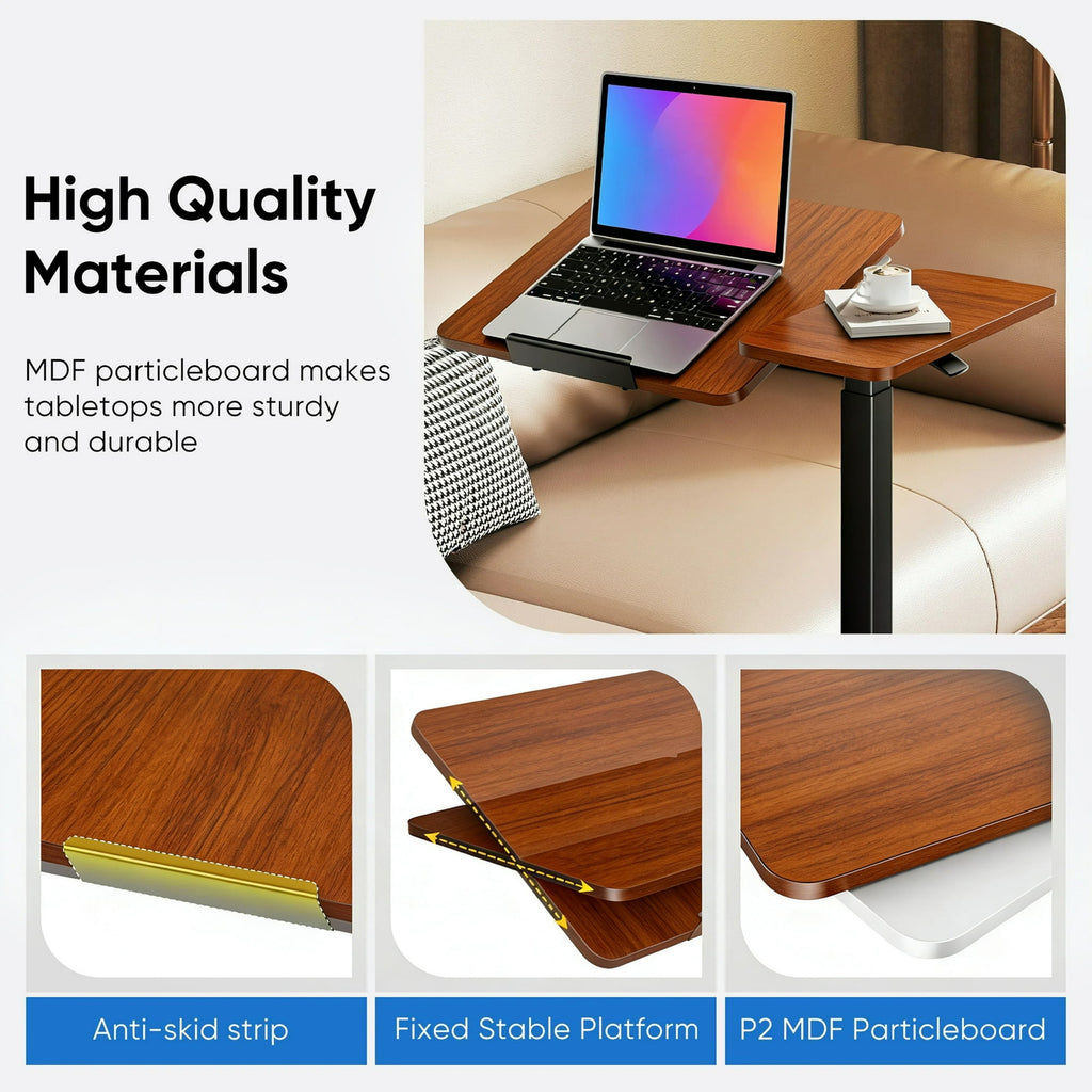 JIOABL Adjustable Overbed Bedside Table with Hidden Wheels for Hospital
