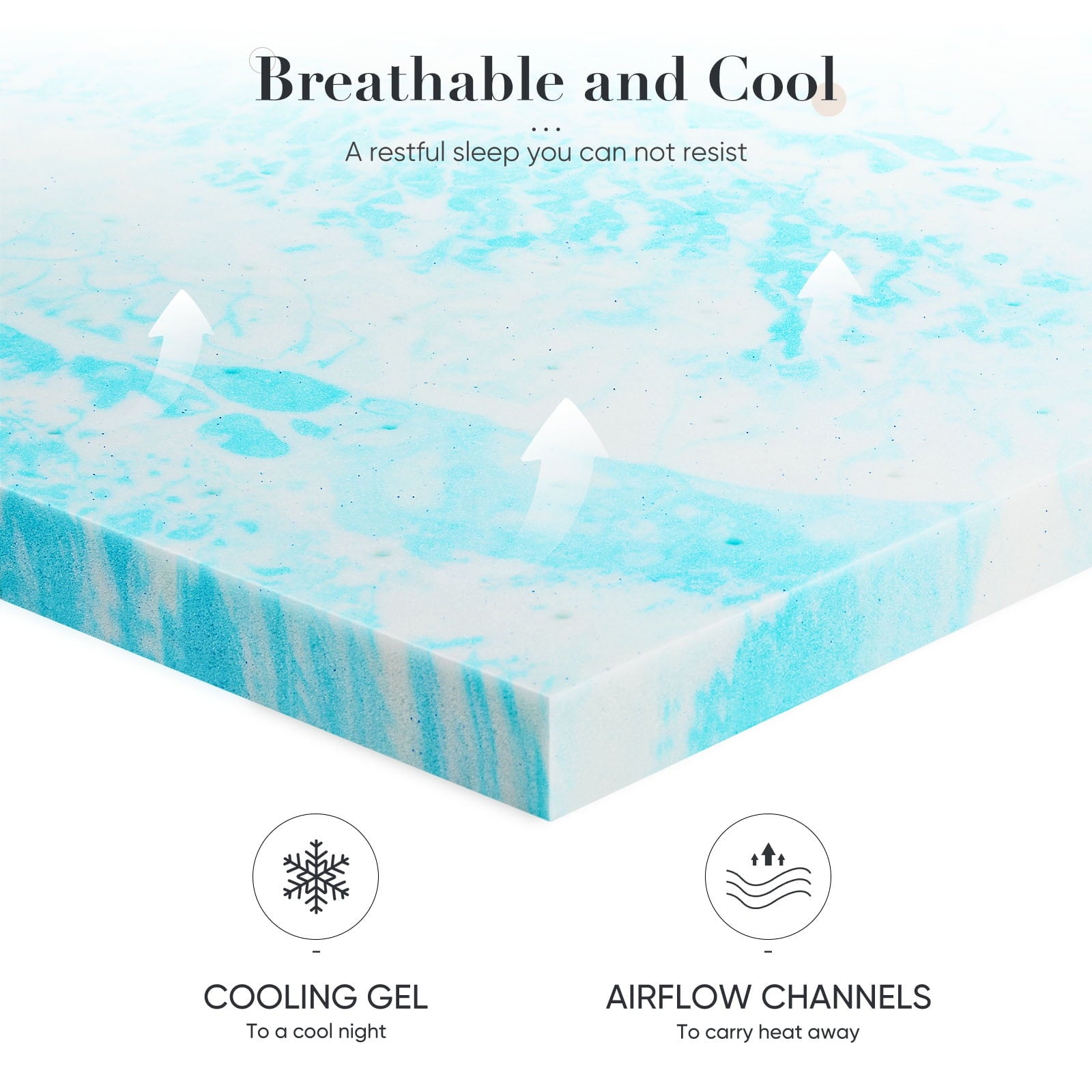 JIOABL  Memory Foam Mattress Topper with Cooling Gel, CertiPUR-US Certified, Pressure Relief & Breathable Comfort Bed Topper, Queen Size, 0 of 8     JIOABL JIOABL 4-Inch Memory Foam Mattress Topper with Cooling Gel, CertiPUR-US Certified, Pressure Relief