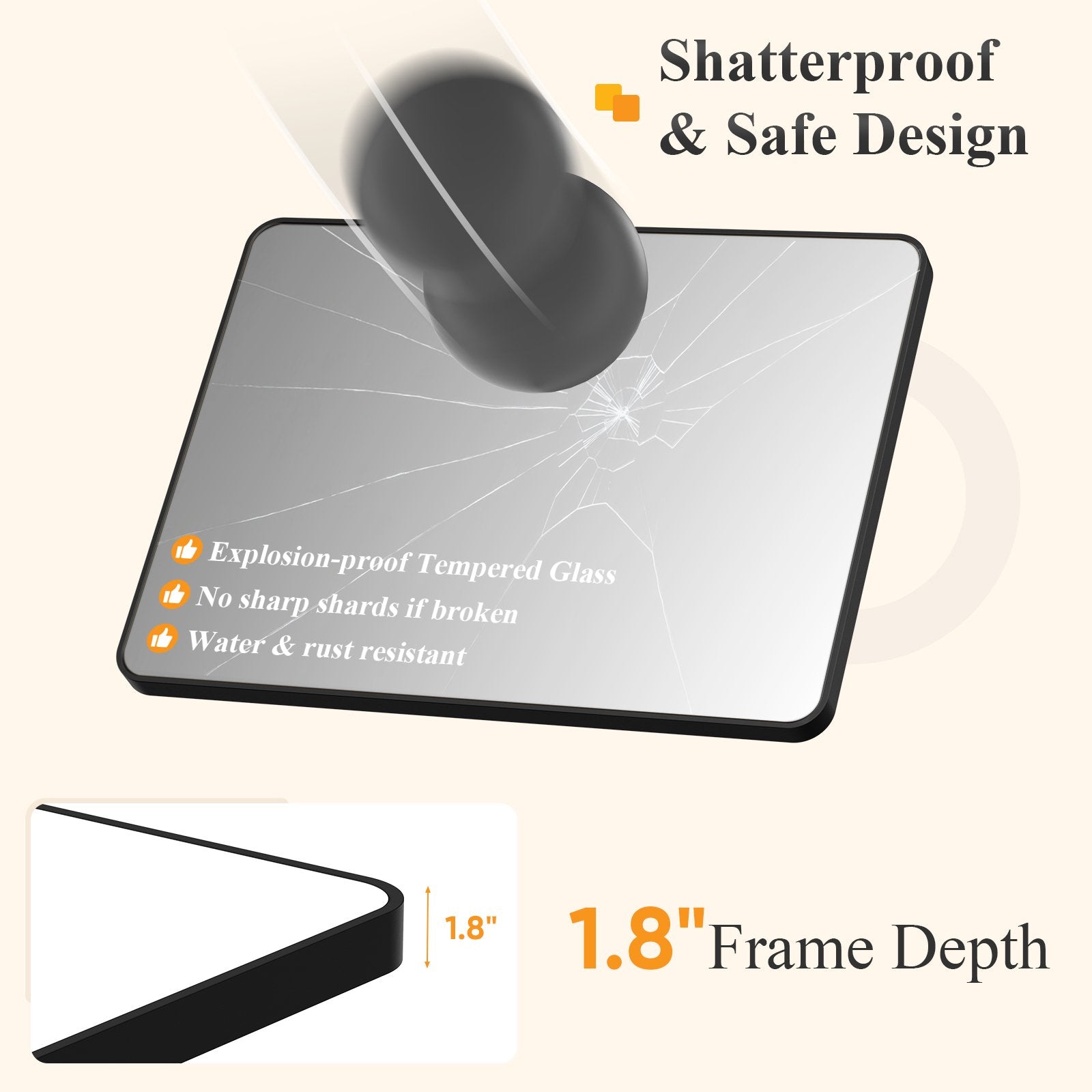 JIOABL Square with Rounded Corners Bathroom Mirror, Aluminum Wall-Mounted Tempered Glass Mirror - Perfect for Bathroom, Bedroom & Living Room