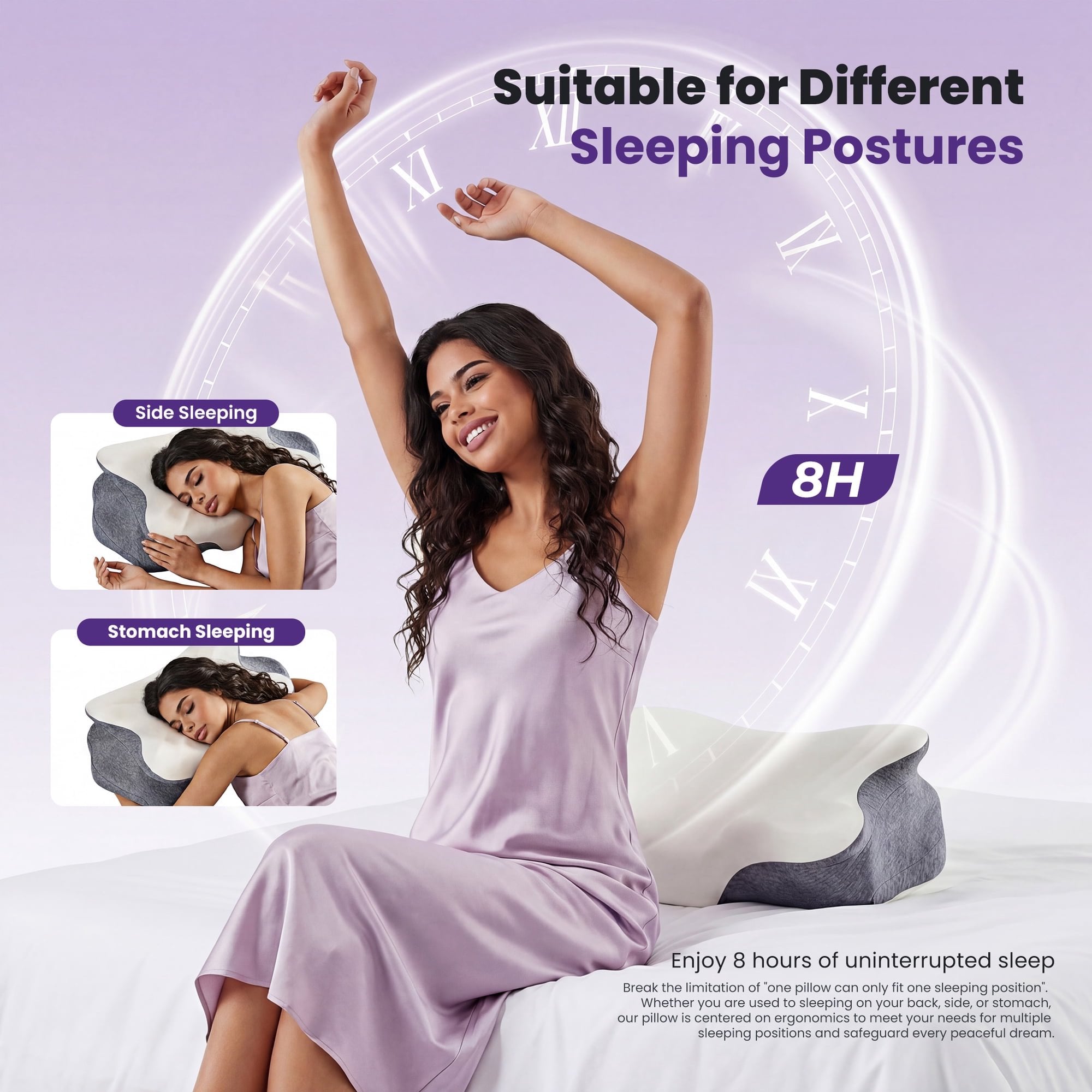 JIOABL Cervical Memory Foam Pillow, Contour Design with 2 Heights, Breathable Cover, Neck Support for Side Back Sleepers