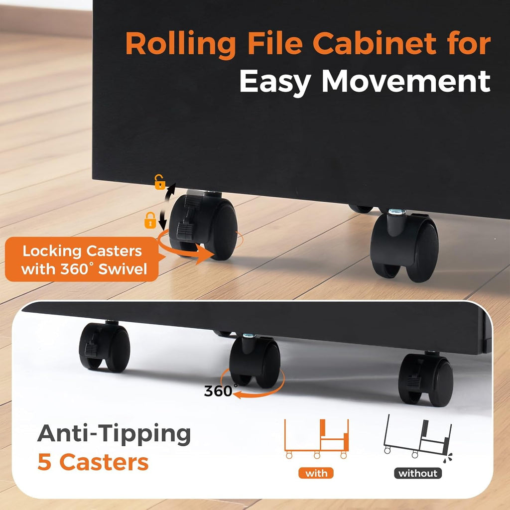 JIOABL 2 Drawer Rolling File Cabinet with Lockable Wheels, Mobile Printer Stand with Storage, Steel Frame, 1 Set