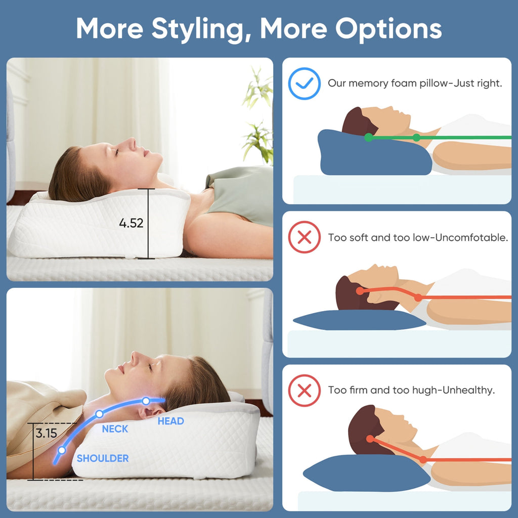 JIOABL Ergonomic Contour Memory Foam Pillows, Cervical Neck Pillow with Cooling Case for Neck Pain Relief