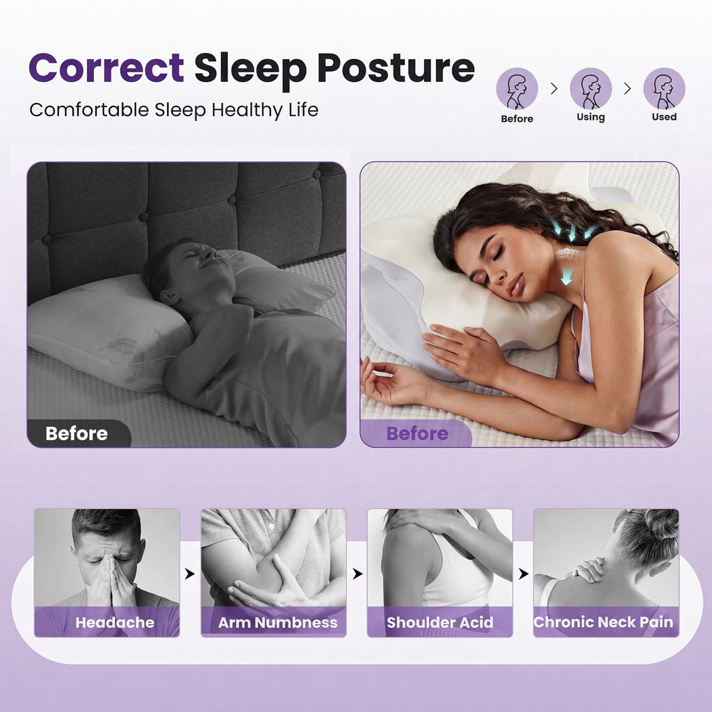 JIOABL Cervical Memory Foam Pillow, Contour Design with 2 Heights, Breathable Cover, Neck Support for Side Back Sleepers