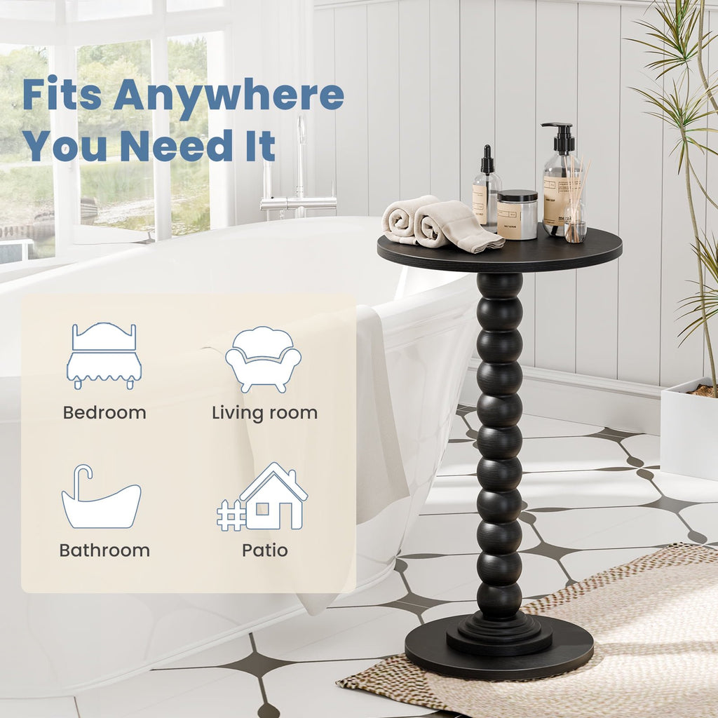 JIOABL Round Side Table, Small End Table with Waterproof MDF & Solid Wood Leg, Compact Space-Saving Accent Table for Living Room, Bedroom or Corners