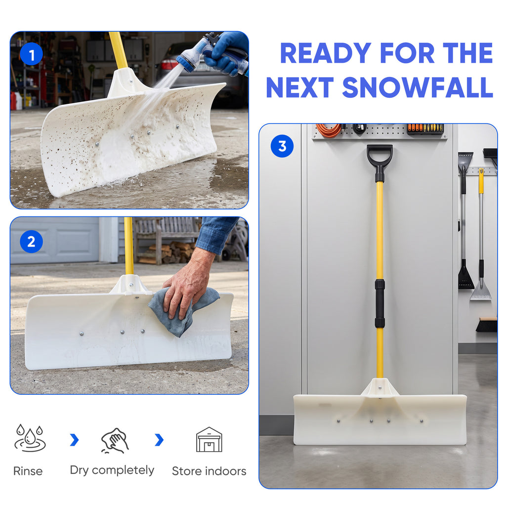 JIOABL 36 inch Snow Pusher, Reversible ABS Blade, Rust-Resistant Steel Handle, Manual Snow Plow with Multi-Point Fastening for Driveways ,Walkways and Yard