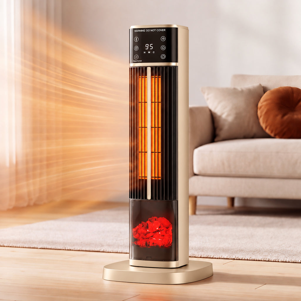 JIOABL Tall Tower Flame Heater | 1500W, 4 Functions, 3s Quick Heat, 2 Heat Settings, Low Noise, Oscillation & Timer