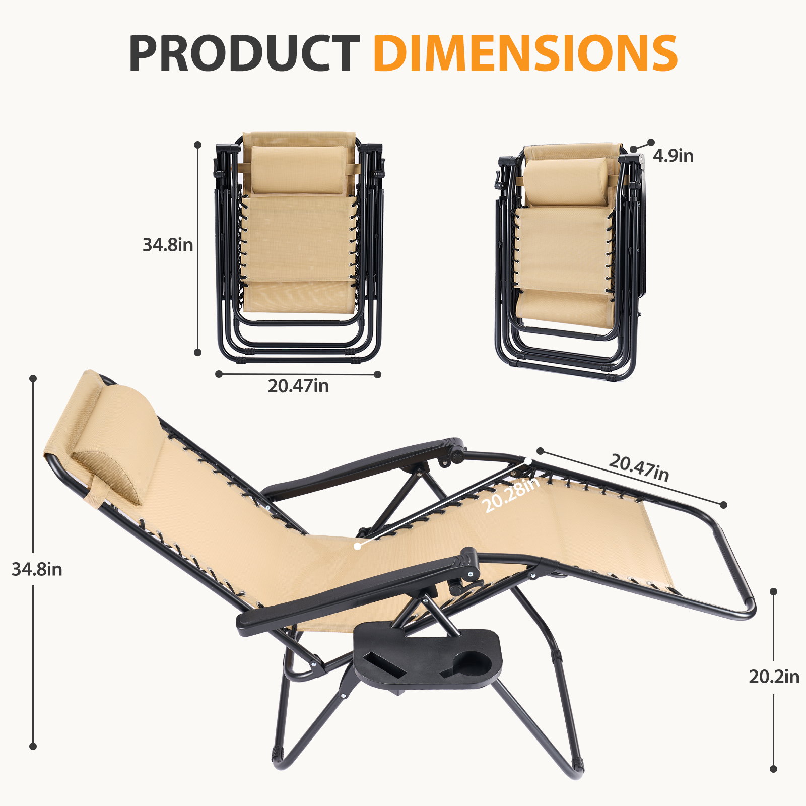 JIOABL 2pcs Adjustable Zero Gravity Chair with Pillow and Cup Holder,Patio Outdoor Foldable Lawn Lounge Chairs, Metal