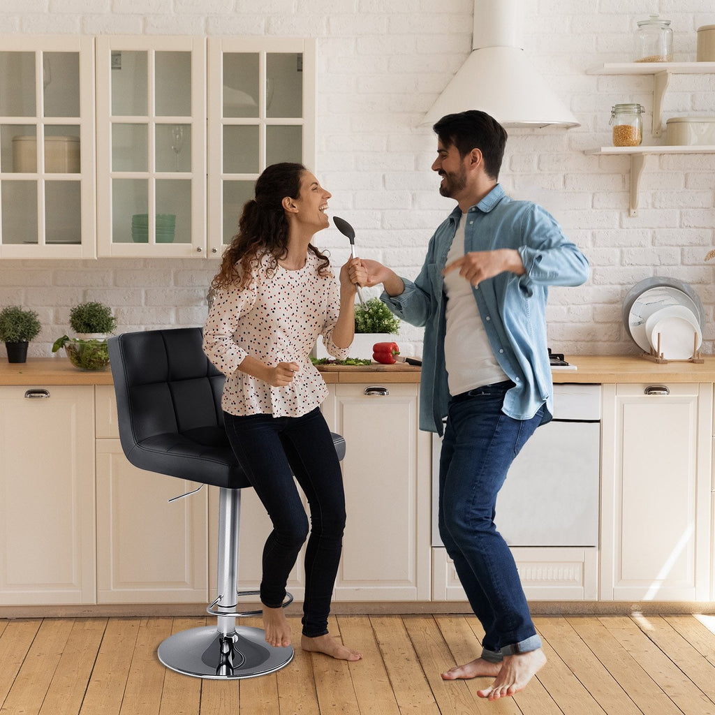 JIOABL Bar Stools, Armless Adjustable Swivel Barstools, PU Leather Hydraulic Kitchen Counter Height Bar Stools, Thickened Seat Cushion Square Island Barstools with Back
