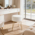 JIOABL Ottoman Foot Stool & Vanity Stool, 350lbs Capacity, Thick Cushion, Gold Metal Legs, for Bedroom & Living Room