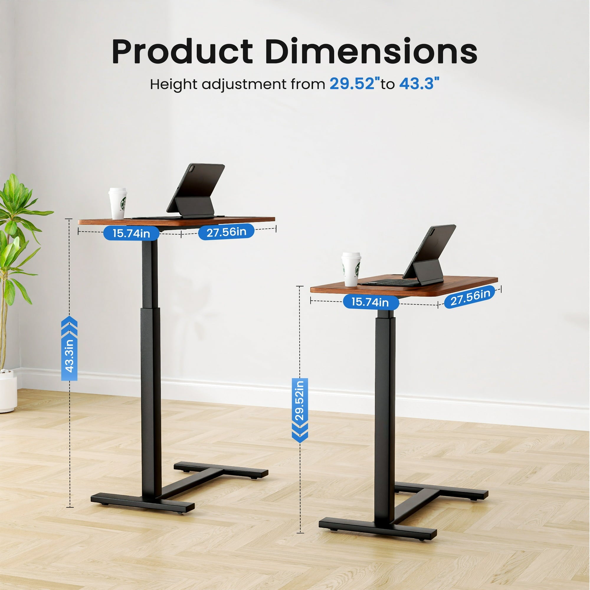 JIOABL Adjustable Overbed Bedside Table with Hidden Wheels for Hospital