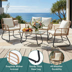 JIOABL Outdoor Bistro Set, Wicker Chairs & Glass Top Table for Patio, Balcony, Porch, Backyard