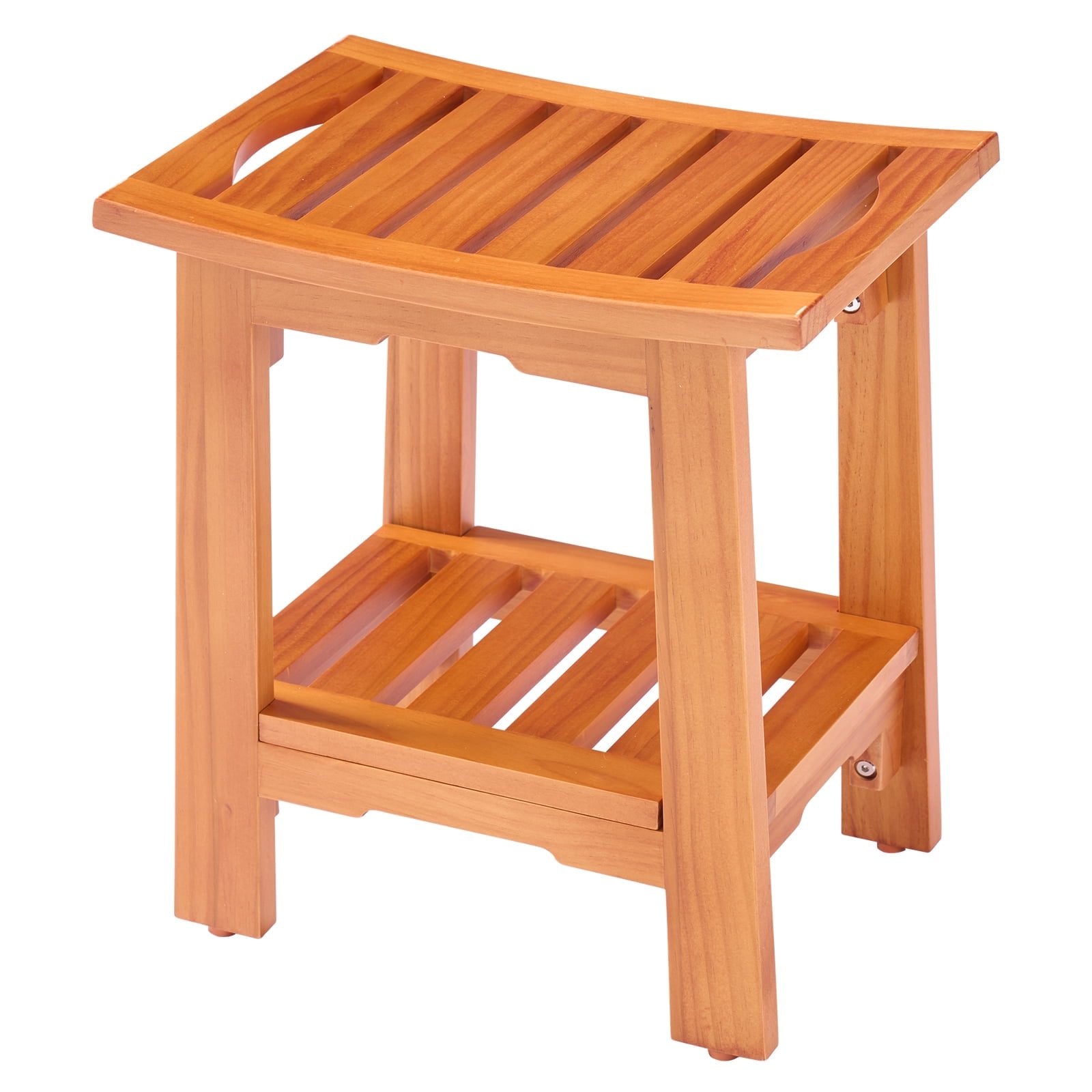 JIOABL Pine Wood Shower Bench, 250lbs Capacity, Waterproof, Non-Slip, Adjustable, for Indoor & Outdoor Use - Natural Finish