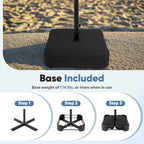 JIOABL 15FT Triple Head Patio Umbrella with Base & Sandbags, Large Outdoor Umbrella with Crank, 12 Ribs, UV-Resistant & Ventilated Canopy