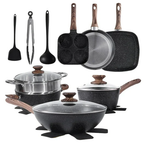 JIOABL 12 Pcs Non-Stick Cookware Set, Complete with Pots and Pans Featuring Detachable Handles, Beige