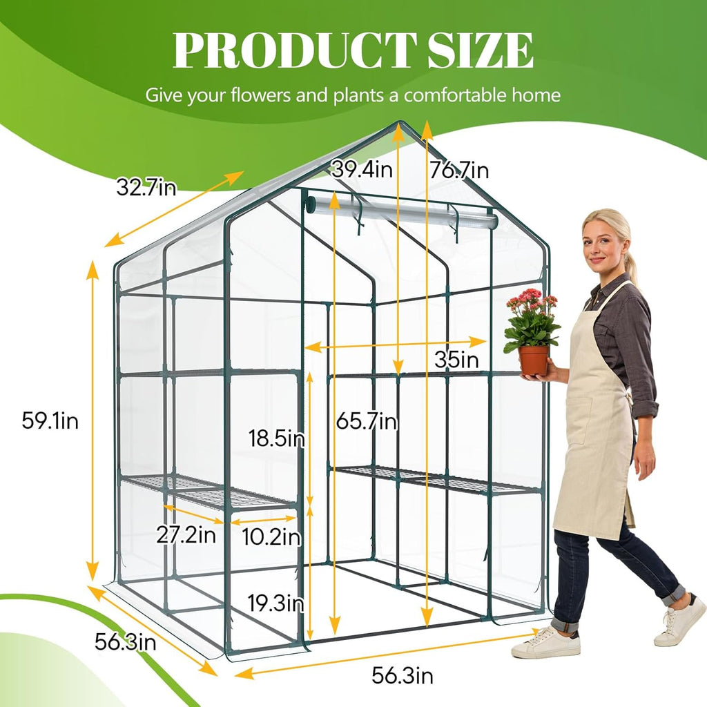 JIOABL Greenhouse with PE Cover, Portable Plant Grow House with Zipper Door & Steel Frame for Indoor Outdoor Garden