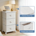 JIOABL Dresser Storage with 3 Drawers, Fabric Tower, Vertical Storage Unit with Wheels & Adjustable Handles for Bedroom, Closet, Office