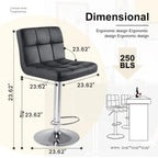 JIOABL Bar Stools, Armless Adjustable Swivel Barstools, PU Leather Hydraulic Kitchen Counter Height Bar Stools, Thickened Seat Cushion Square Island Barstools with Back