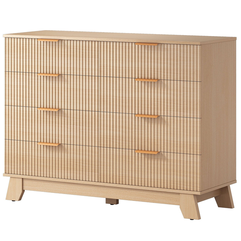 JIOABL Wood Dresser with Fluted Panel Design, Modern Storage Cabinet for Bedroom, Living Room, Hallway, Natural Oak