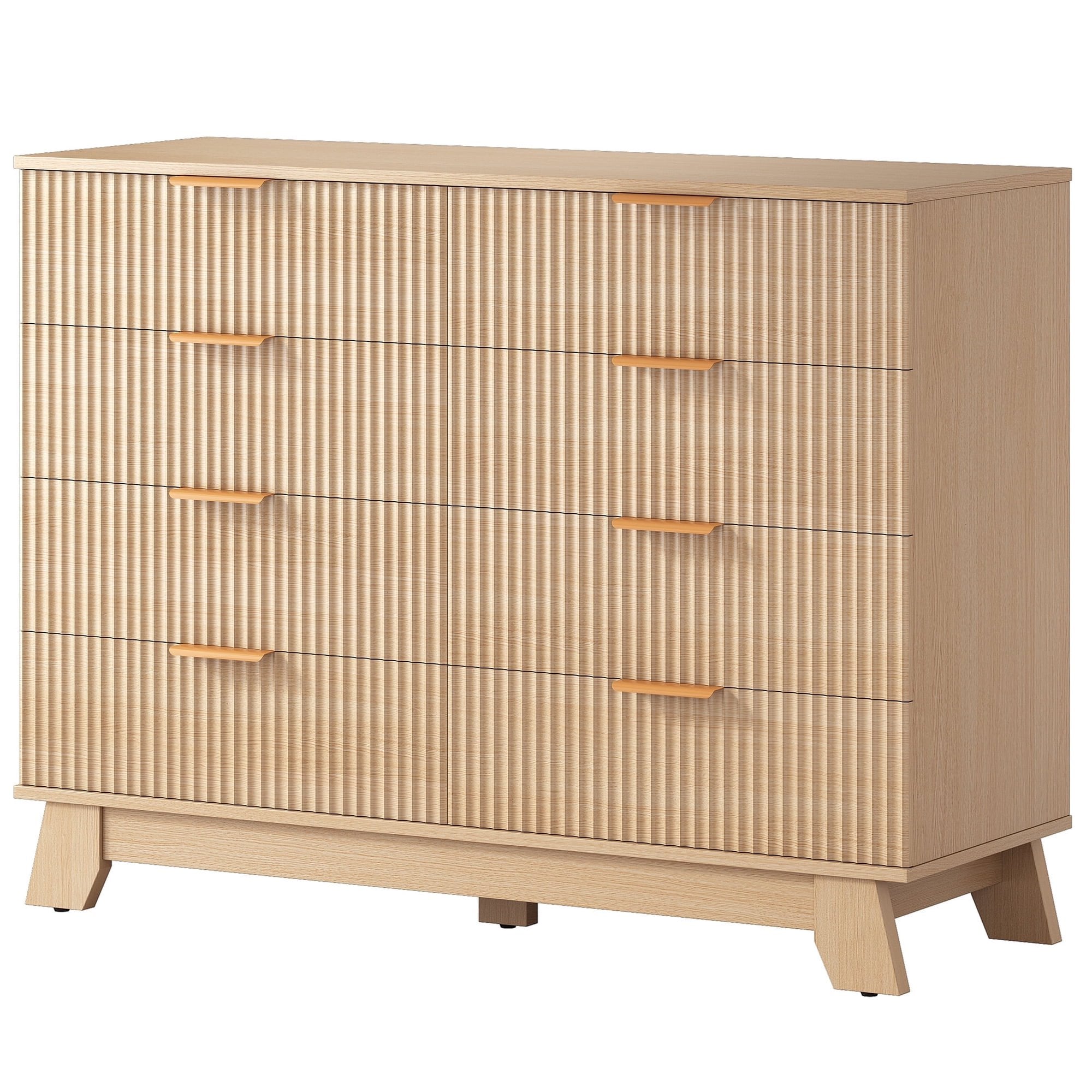 JIOABL Wood Dresser with Fluted Panel Design, Modern Storage Cabinet for Bedroom, Living Room, Hallway, Natural Oak