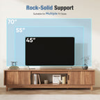 JIOABL Rattan TV Stand, Wood Entertainment Center with Storage Cabinets & Cable Management Hole