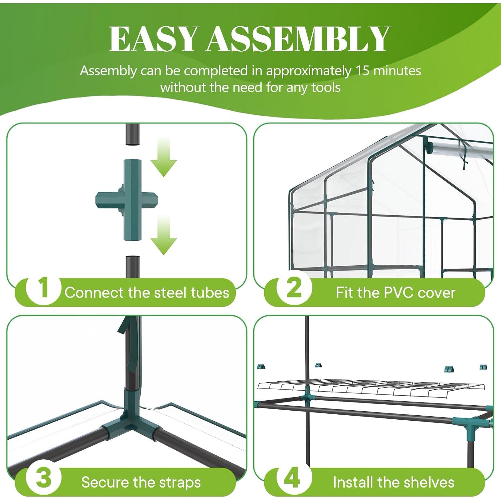 JIOABL Greenhouse with PE Cover, Portable Plant Grow House with Zipper Door & Steel Frame for Indoor Outdoor Garden