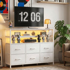 JIOABL TV Stand with  Fabric Drawers & Power Outlet, LED TV Console with USB & Type-C, Storage Dresser for Living Room
