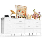 JIOABL TV Stand with 12 Fabric Drawers, Metal Frame Storage Stand with Adjustable feet and Anti-Tip