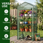 JIOABL 4-Tier Mini Greenhouse with PE Cover, Portable Plant Grow House with Zipper Door & Steel Frame for Indoor Outdoor Garden, Green