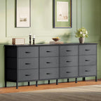 JIOABL TV Stand with 12 Fabric Drawers, Metal Frame Storage Stand with Adjustable feet and Anti-Tip