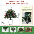 JIOABL Lighted Christmas Urn Filler, 24 in Artificial Pine Branches with 50 Warm White LEDs, 8 Modes and Timer, Indoor Outdoor Decor
