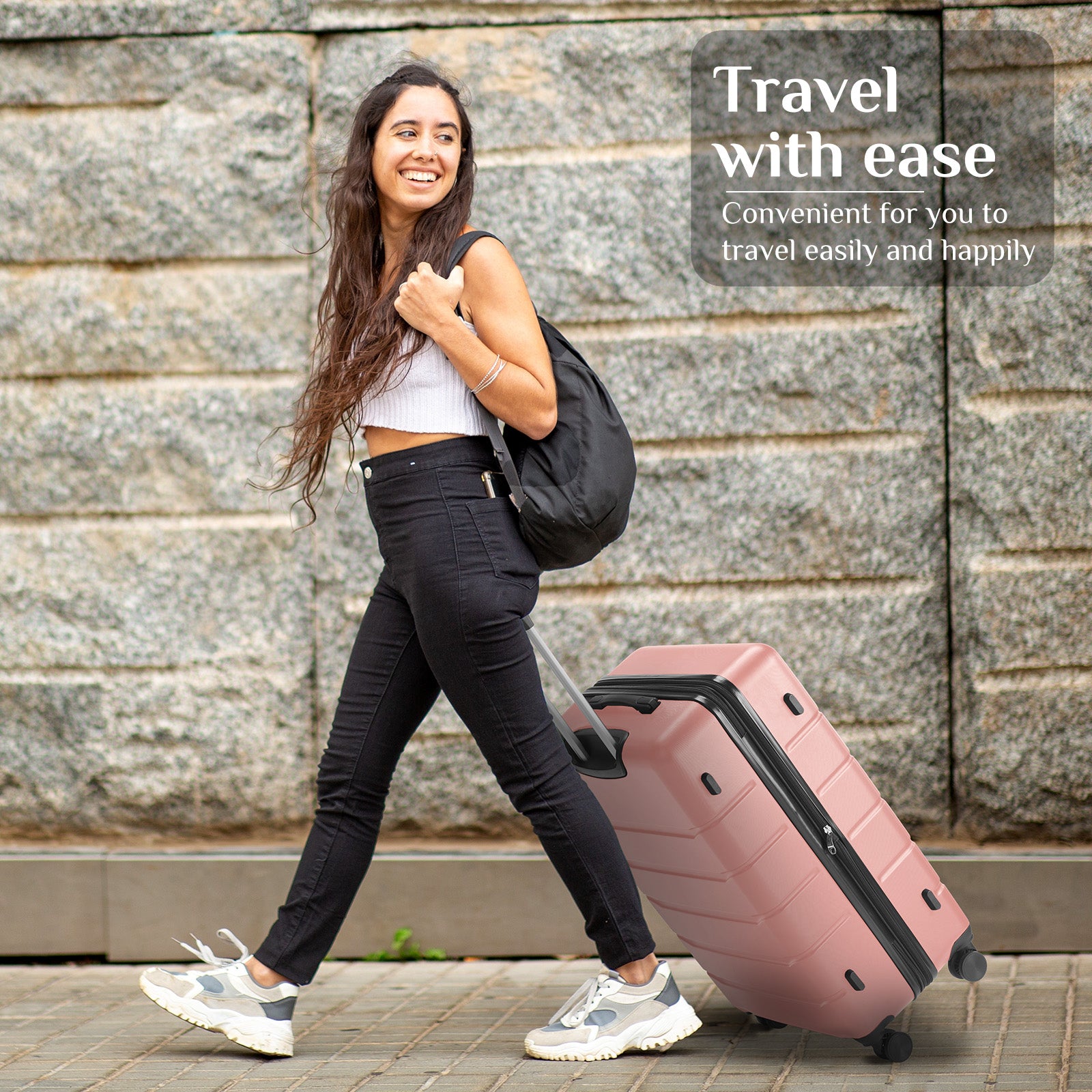 JIOABL Carry on Luggage, Hard Shell ABS Suitcase with Double Spinner Wheels, Lightweight Expandable Rolling Suit Case with TSA Lock