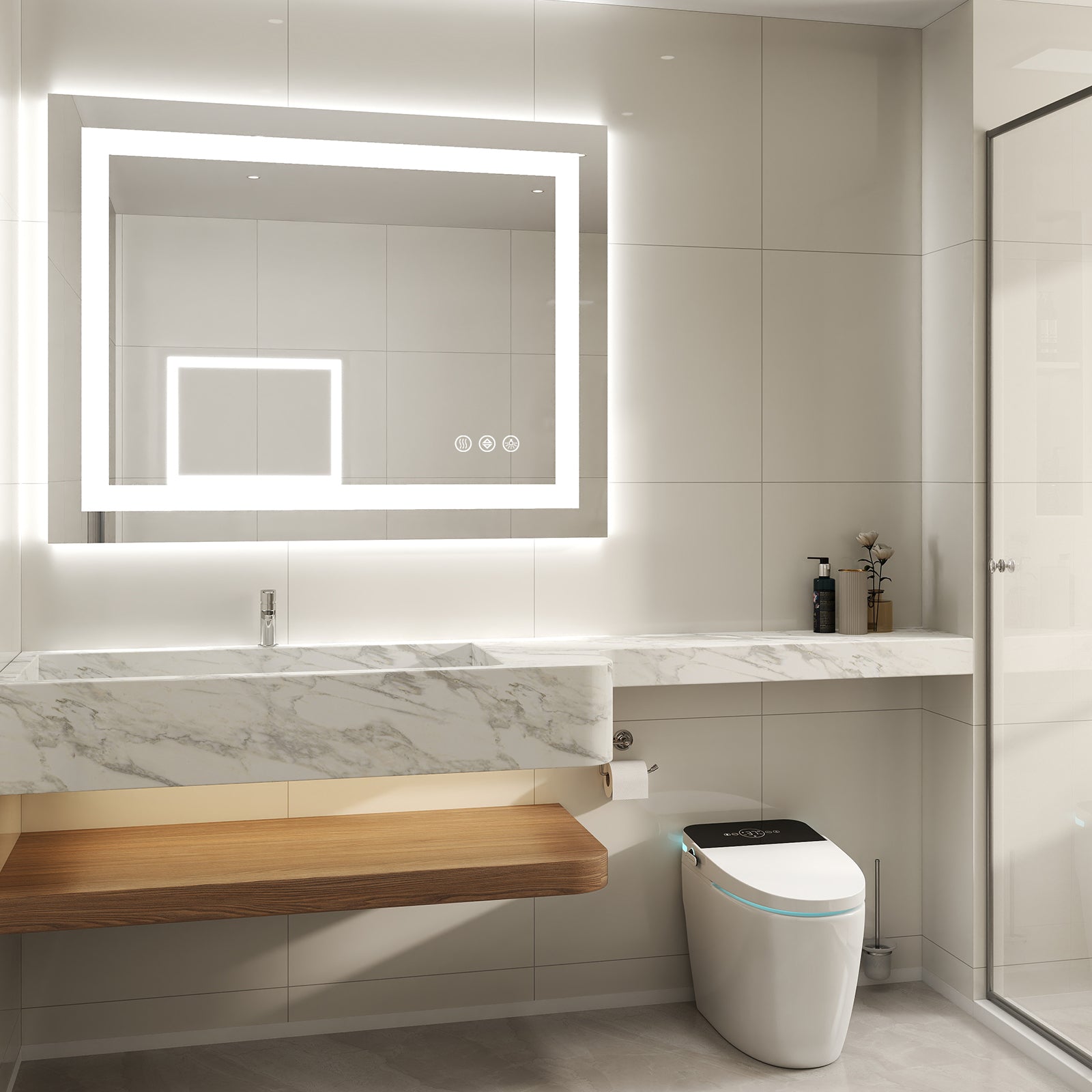 JIOABL LED Bathroom Mirror with Stepless Dimmable Wall Mirrors with Anti-Fog, Vanity Mirror with 3 Color Modes, Shatter-Proof, Bathroom Mirror with LED Lights