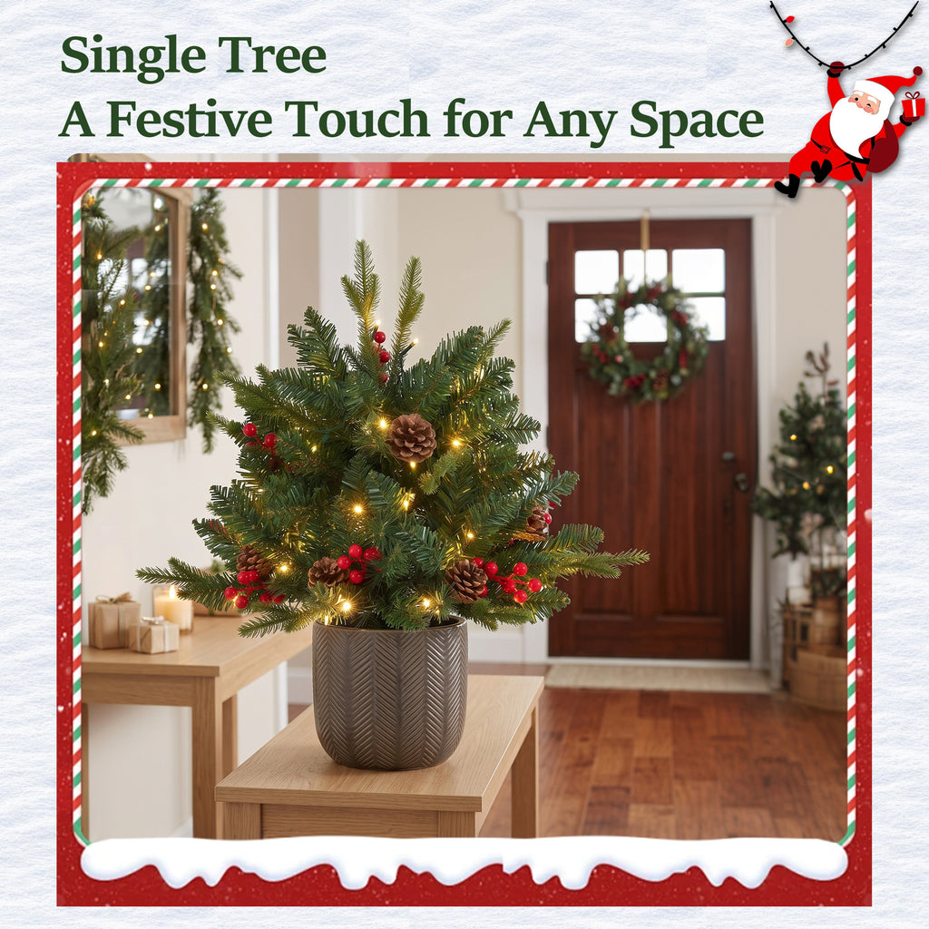 JIOABL Lighted Christmas Urn Filler, 24 in Artificial Pine Branches with 50 Warm White LEDs, 8 Modes and Timer, Indoor Outdoor Decor