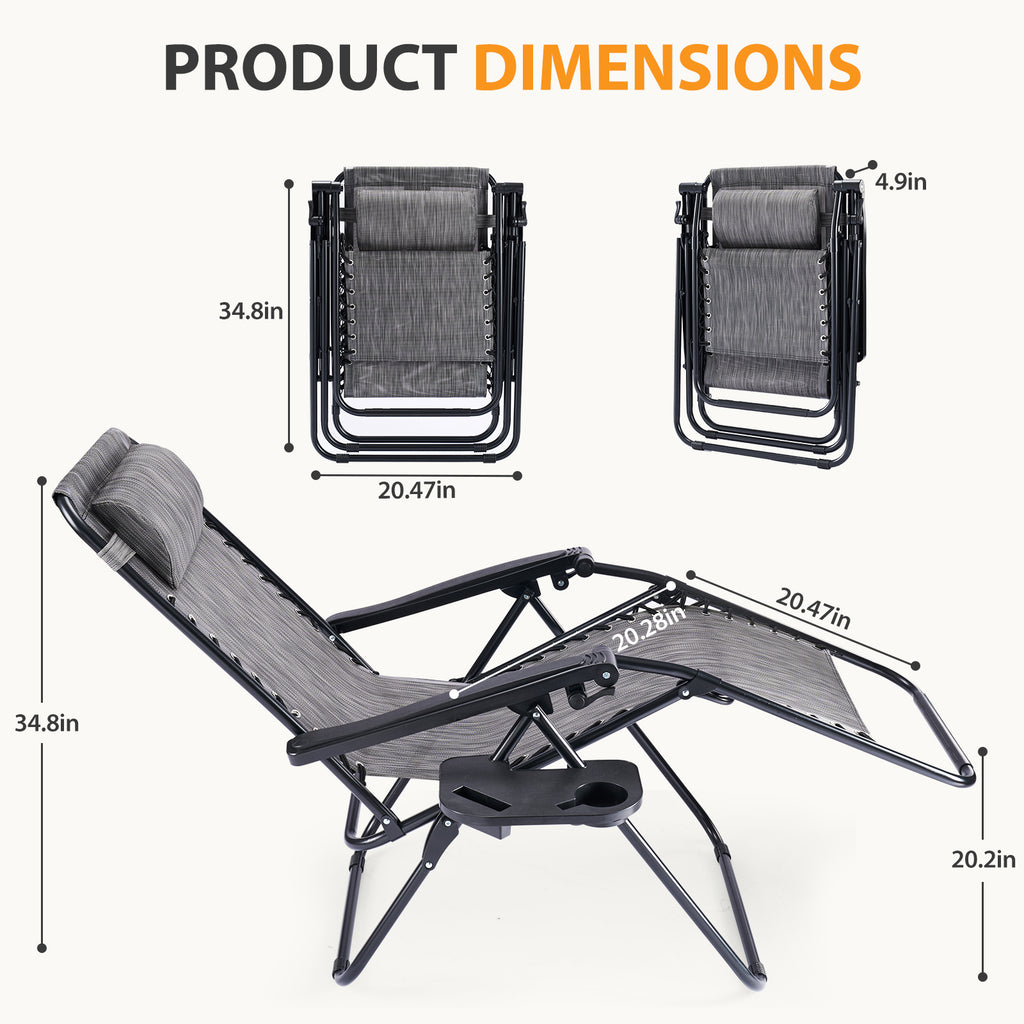 JIOABL 2pcs Adjustable Zero Gravity Chair with Pillow and Cup Holder,Patio Outdoor Foldable Lawn Lounge Chairs, Metal