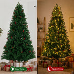 JIOABL Pre-Lit Artificial Spruce Christmas Tree, Pre-Decorated with Pinecones & Berries, Sturdy Metal Stand Base
