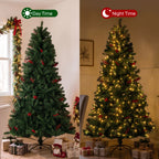 JIOABL Pre-Lit Artificial Spruce Christmas Tree, Pre-Decorated with Pinecones & Berries, Sturdy Metal Stand Base