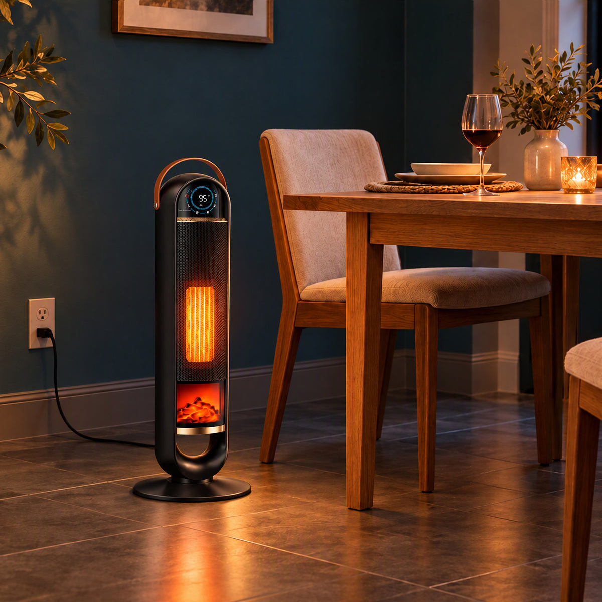 JIOABL Tall Tower Flame Heater with Light | 1500W, 4 Functions, 3s Quick Heat, 2 Heat Settings, Low Noise, Oscillation & Timer