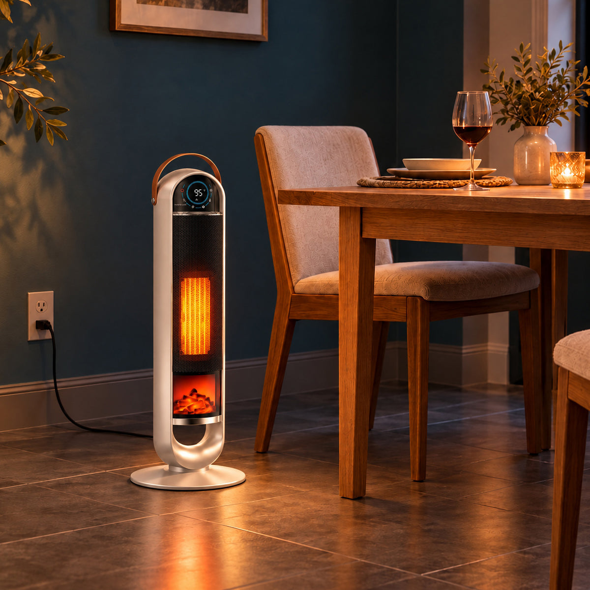 JIOABL Tall Tower Flame Heater with Light | 1500W, 4 Functions, 3s Quick Heat, 2 Heat Settings, Low Noise, Oscillation & Timer
