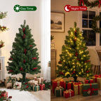 JIOABL Pre-Lit Artificial Spruce Christmas Tree, Pre-Decorated with Pinecones & Berries, Sturdy Metal Stand Base