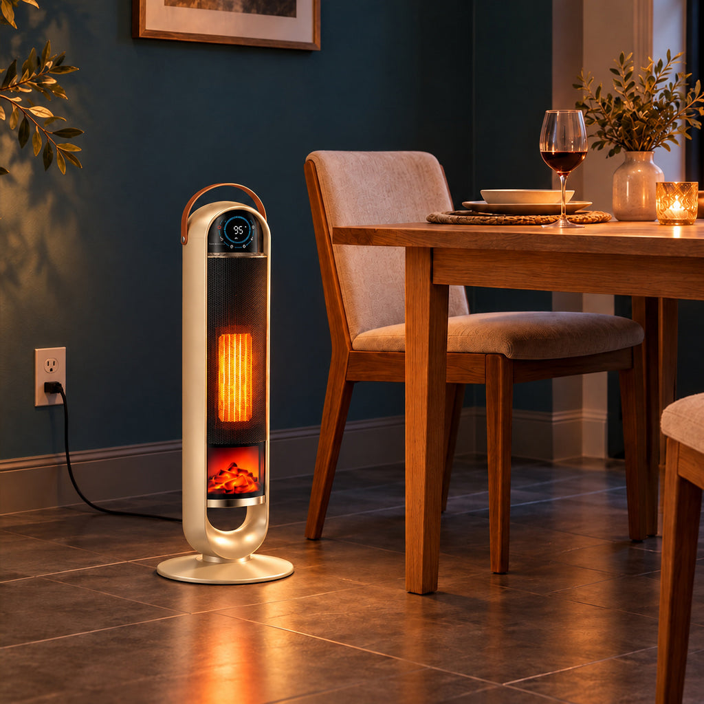 JIOABL Tall Tower Flame Heater with Light | 1500W, 4 Functions, 3s Quick Heat, 2 Heat Settings, Low Noise, Oscillation & Timer
