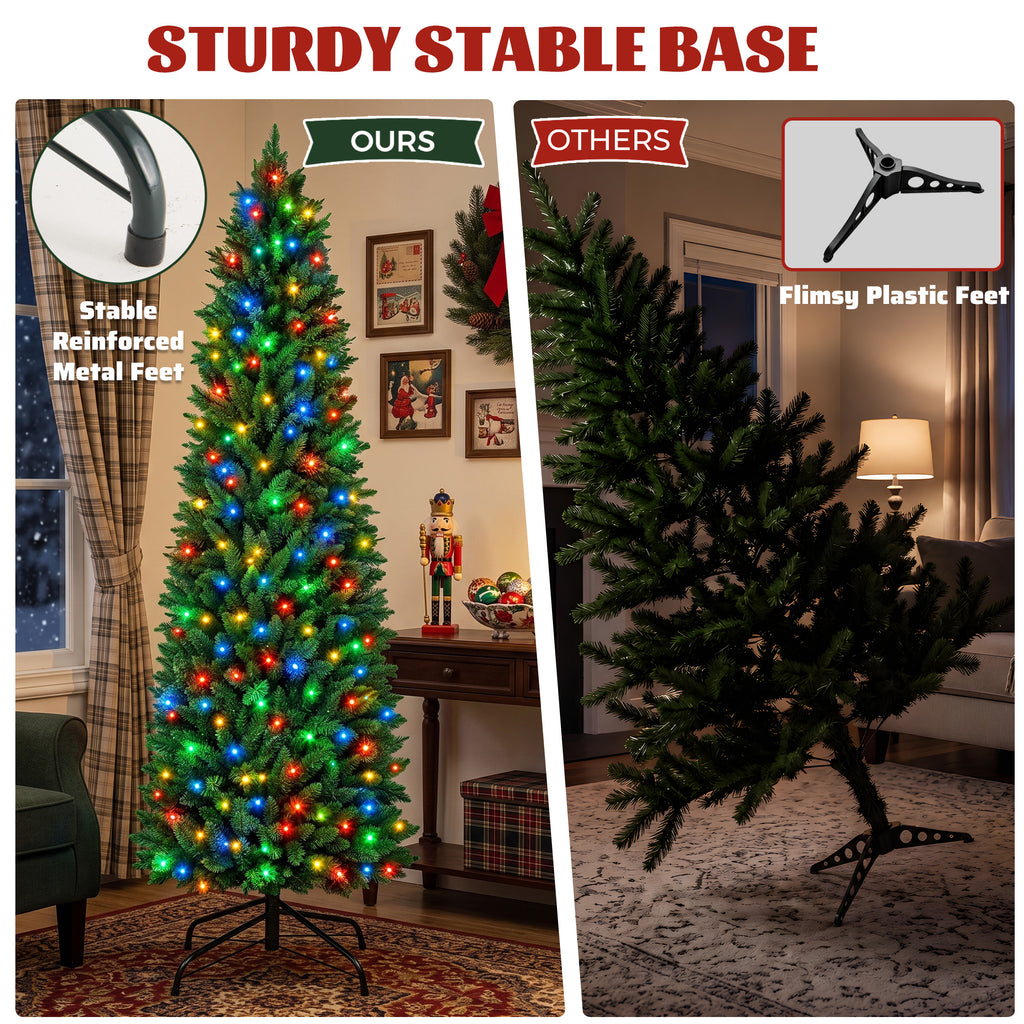 JIOABL Pre-Lit Fraser Fir Pencil Artificial Christmas Tree, Premium Multicolor LED Lights